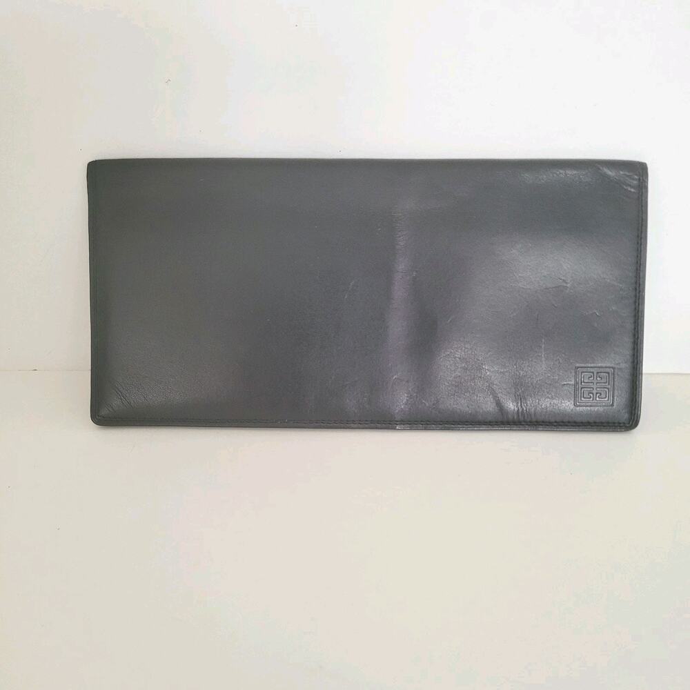 Givenchy Vintage Bifold Leather Large Wallet Black Logo Unisex Long Slim Designe